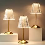 Candeeiro de Mesa LED | Design Cristal Dourado, Sem Fios, Regulável | Marlowe