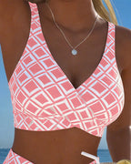 Bikini Feminino Xadrez Sem Aro Calcinha Alta
