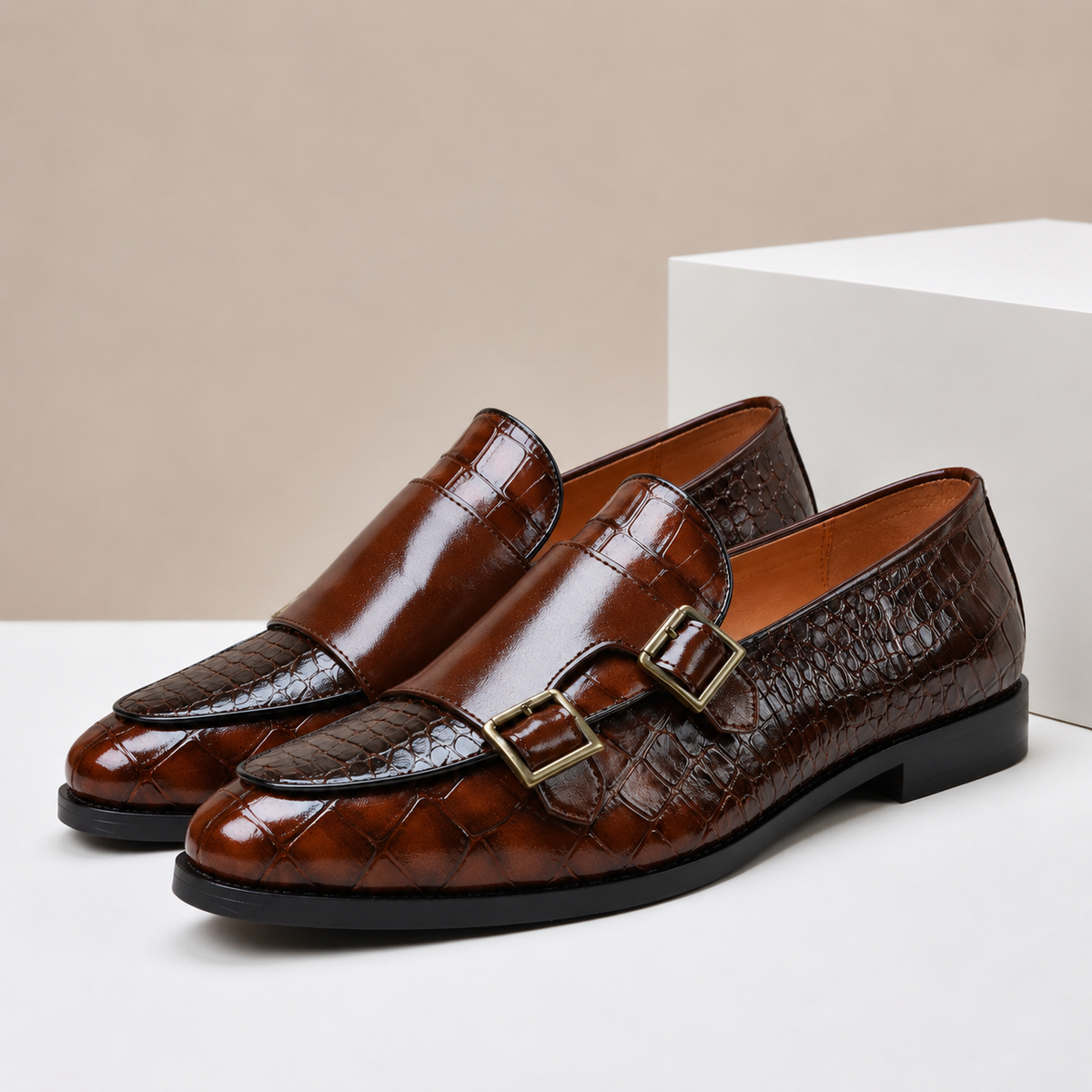Kaia | Homem Mocassim Couro Double Monk Strap