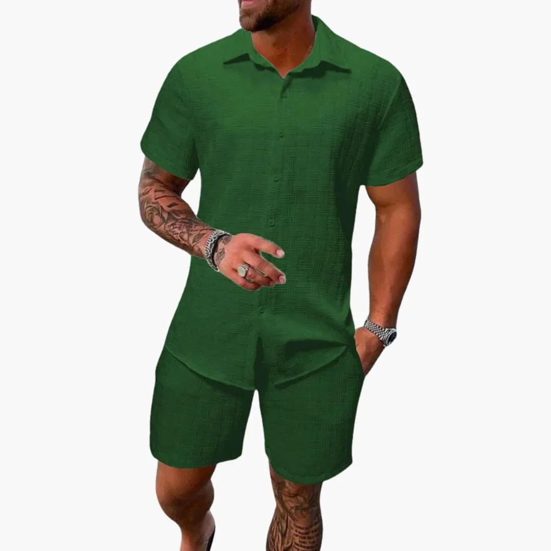 Ximena | Conjunto Masculino 2 Peças Camisa e Calção Jacquard