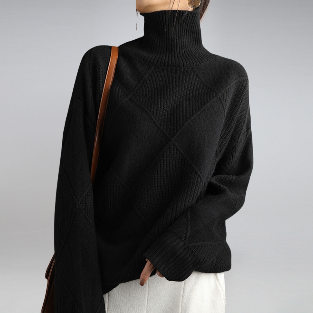 Camisola caxemira gola alta feminina, quente e elegante