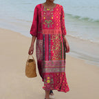 Valentina | Vestido Longo Feminino Algodão Estampa Étnica Boho