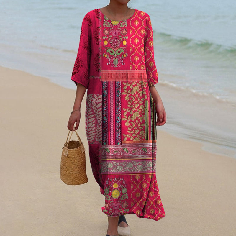 Valentina | Vestido Longo Feminino Algodão Estampa Étnica Boho