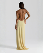 Luna | Vestido Maxi Halter Decote Costas Abertas Fenda Lateral