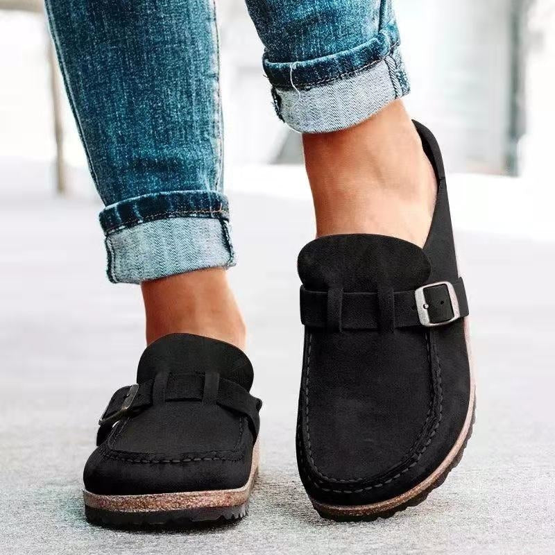 Cassia | Mulher Camurça Mules Ortopédicas Plataforma Fivela