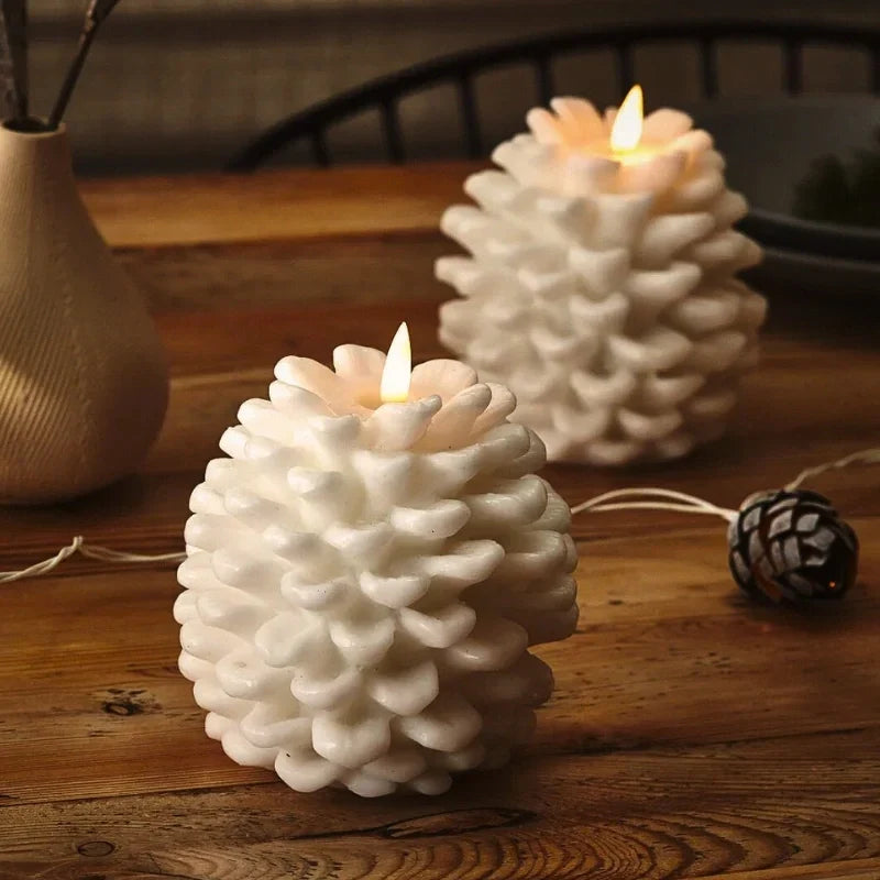 Wenna | Velas LED Decorativas | Design de Pinha, Efeito Chama Realista | Set de 2