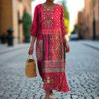 Valentina | Vestido Longo Feminino Algodão Estampa Étnica Boho
