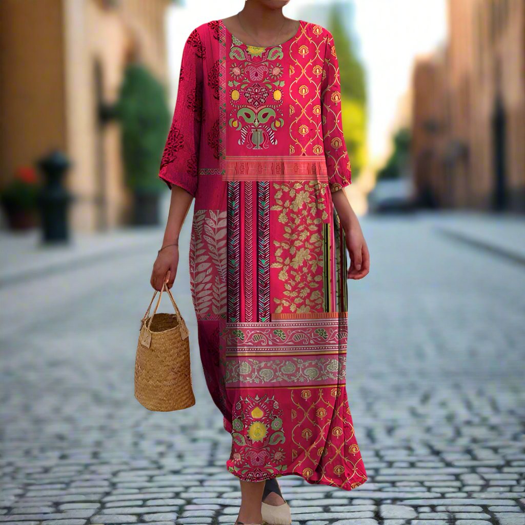 Valentina | Vestido Longo Feminino Algodão Estampa Étnica Boho