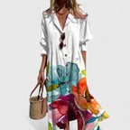 Vestido Maxi Feminino Boho Estampado Meia Manga
