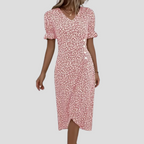 Talia | Vestido Midi Floral Feminino Decote V Mangas Bufantes