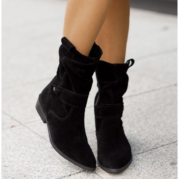 Ondine | Botins Slouch Femininos Bico Redondo com Dobra