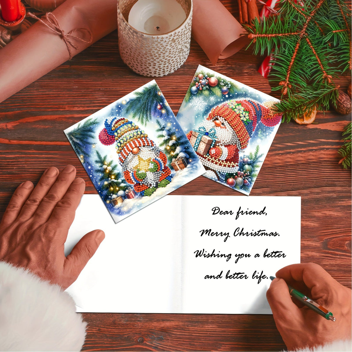 Lyra | Cartões de Natal DIY 5D Diamond Painting | 12 Unidades com Envelopes | Pintura de Diamante