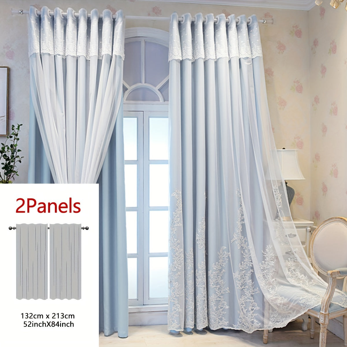 Reva | Cortinas Bordadas Fadas | Filtragem de Luz, Conjunto 2 Painéis | 100% Poliéster, Argolas