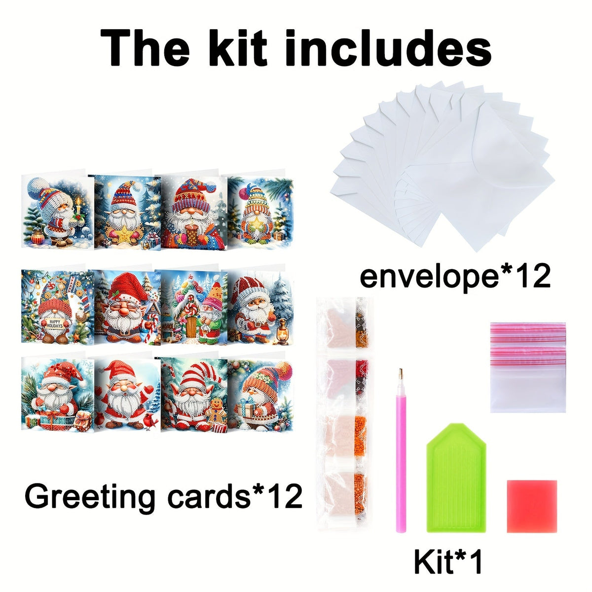 Linnea | Cartões de Natal DIY Diamond Painting | 12 Peças, Tema Pai Natal | Feitos à Mão