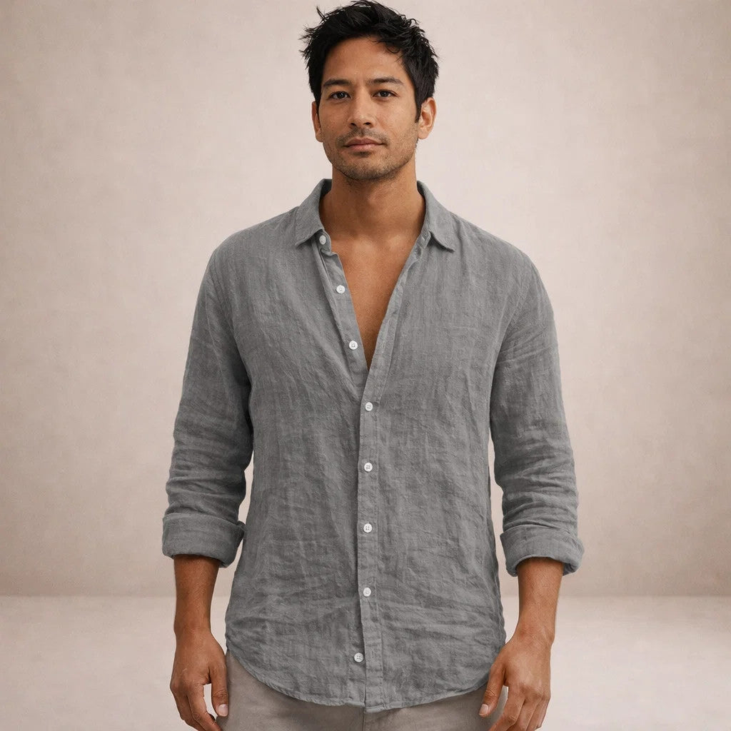 Luna | Homem Camisa de Linho Casual Manga Longa