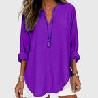 Valentina | Camisa Feminina Fluida Gola Redonda Manga Longa