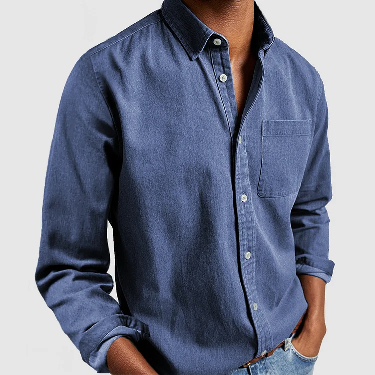 Odette | Camisa Casual Masculina Manga Longa Gola com Lapela