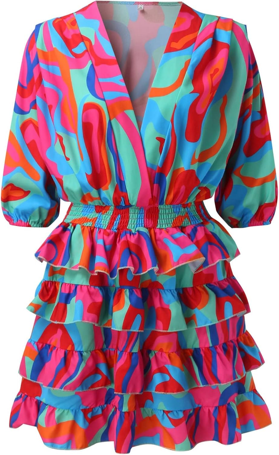 Vestido Feminino Midi Evasê Decote V Franzido