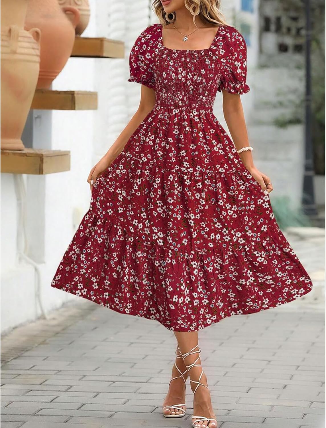 Vestido Feminino Floral Mangas Bufantes Mini