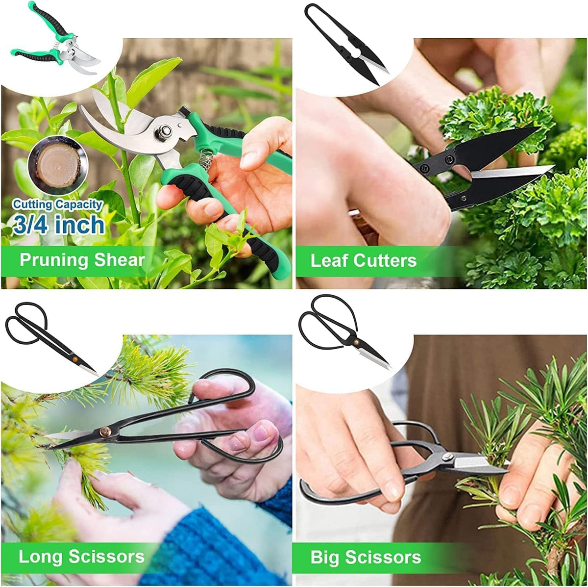 Inez | Kit de Cuidados Bonsai 24 Peças | Aço Carbono, Bolsa | Tesouras, Arames