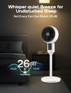Nina | Ventilador de Coluna | Oscilação 3D, 3 Modos, Silencioso 26dB | Altura Ajustável