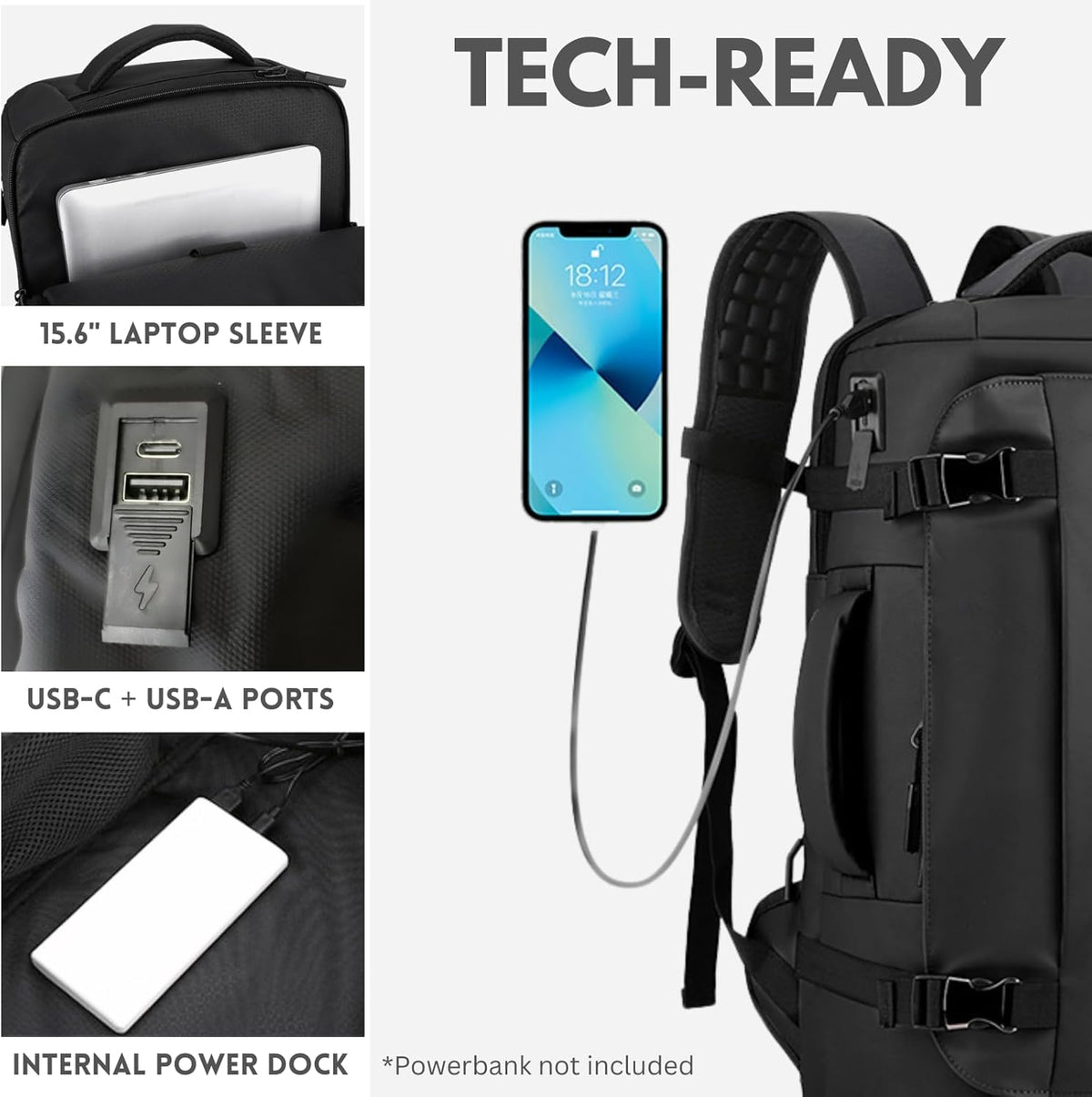 Mochila para Laptop 15" | Impermeável, Abertura Lateral & USB-C | Anouk