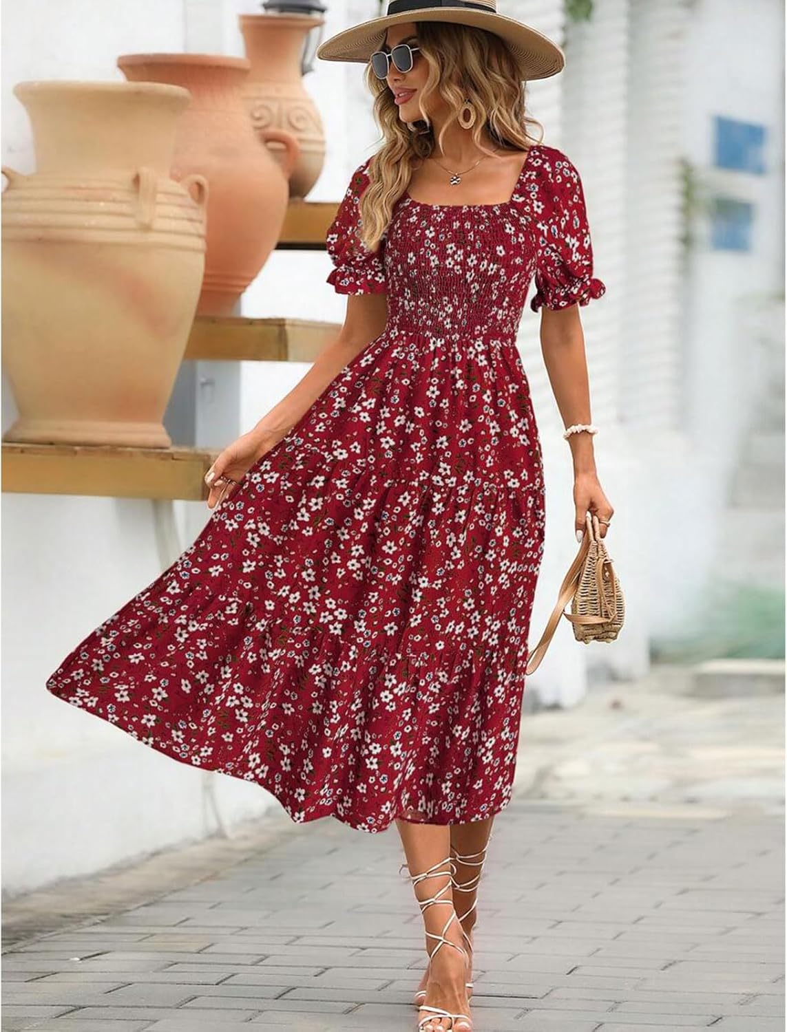 Vestido Feminino Floral Mangas Bufantes Mini