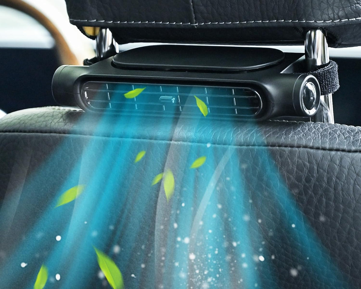 Dione | Ventilador USB para Carro | 3 Velocidades, Suporte Encosto de Cabeça | Conjunto 2 Unidades
