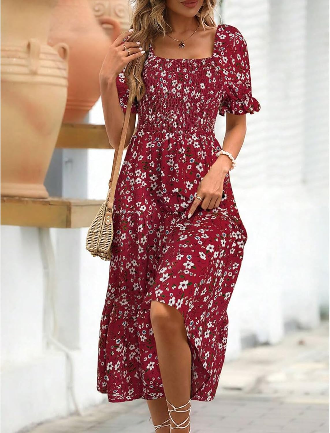 Vestido Feminino Floral Mangas Bufantes Mini