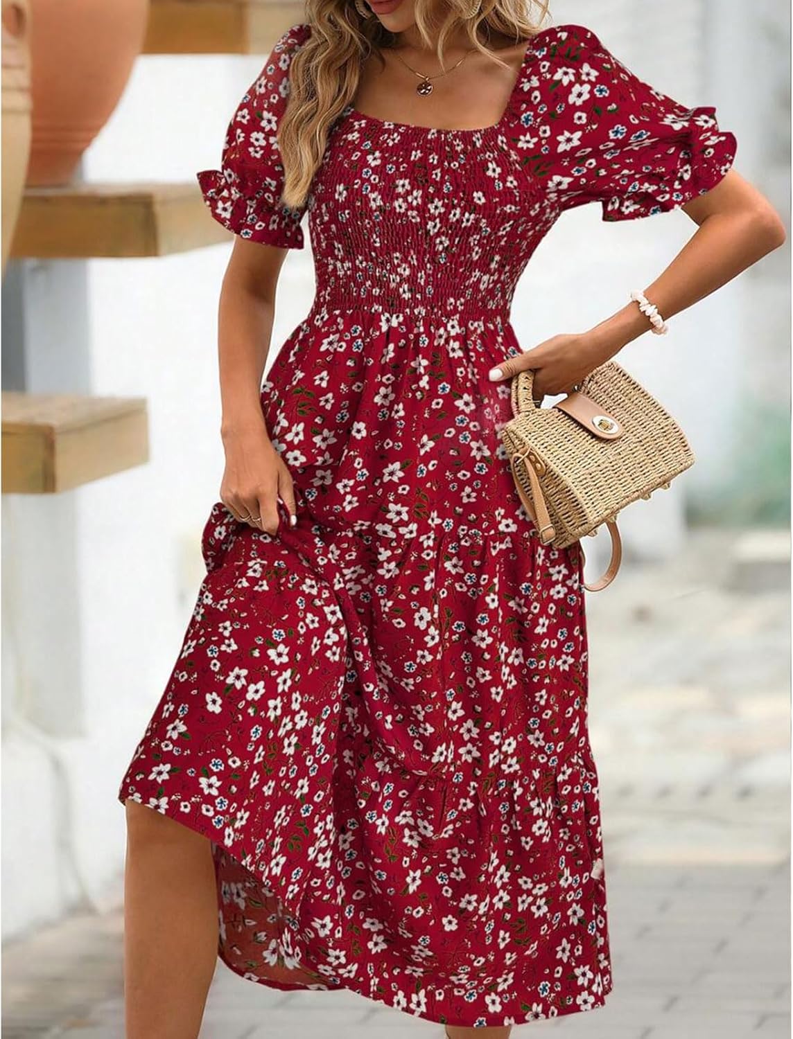 Vestido Feminino Floral Mangas Bufantes Mini