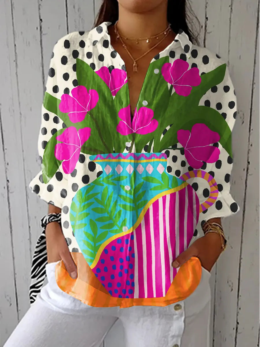 Esme | Blusa Feminina Floral com Estampa Artística