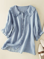Cassia | Blusa Feminina Gola Folhada com Botões