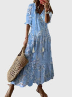 Vada | Vestido Feminino Boho Estampado Decote V Leve
