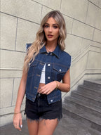 Maren | Mulher Colete Jeans com Bolsos Abas