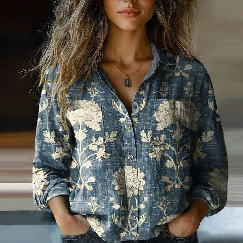 Calla | Blusa Feminina Algodão Estampa Vintage Manga Longa