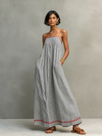 Ondina | Vestido Maxi Feminino Riscas com Alças Finas