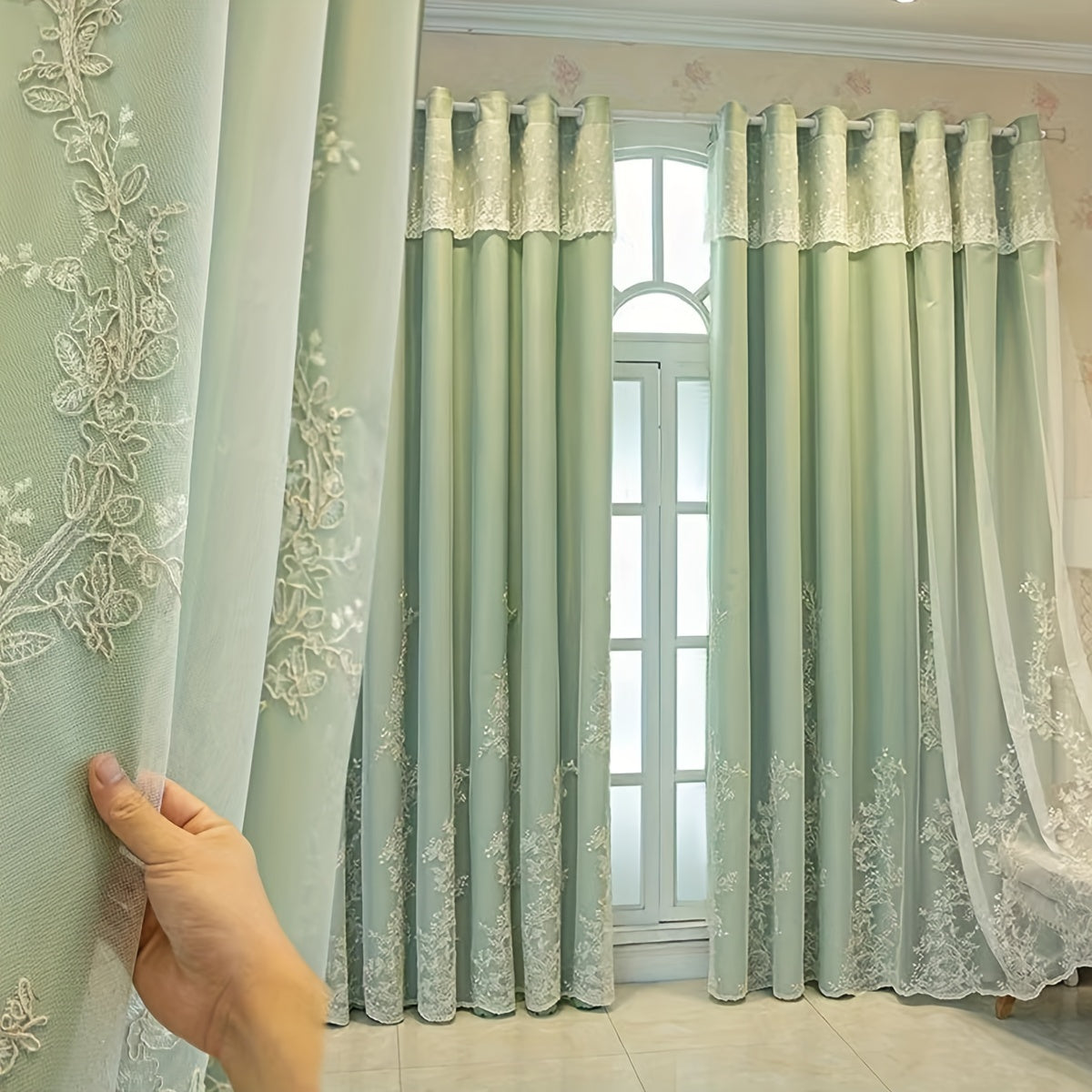 Reva | Cortinas Bordadas Fadas | Filtragem de Luz, Conjunto 2 Painéis | 100% Poliéster, Argolas
