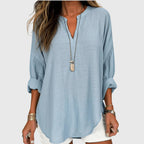Valentina | Camisa Feminina Fluida Gola Redonda Manga Longa