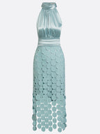 Posy | Vestido Midi Halter Cetim com Apliques