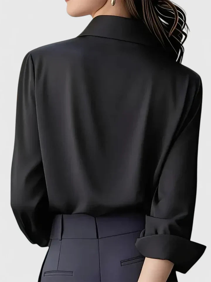 Iris | Mulher Blusa Cetim Botões Manga Comprida
