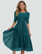 Vestido Midi de Festa Mulher | Renda, Manga Três Quartos | Corte Regular