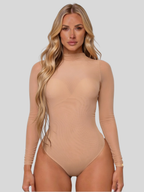 Kestrel | Body Feminino em Rede | Gola Alta, Manga Longa | Transparente, Nude