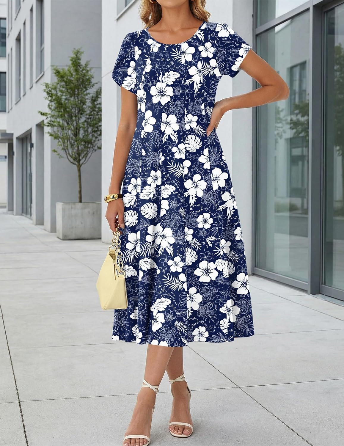 Gigi | Vestido Midi Feminino Linha A Mangas Bufantes com Bolsos