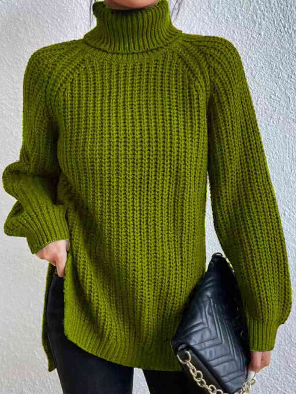 Perla | Camisola Feminina Gola Alta Canelada com Fenda Lateral