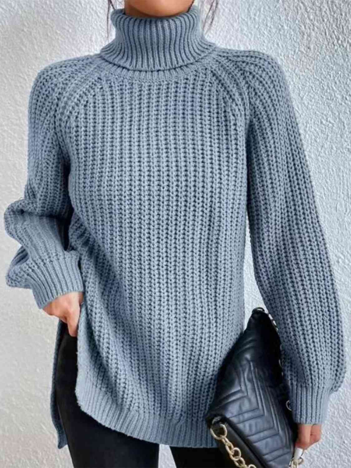 Perla | Camisola Feminina Gola Alta Canelada com Fenda Lateral