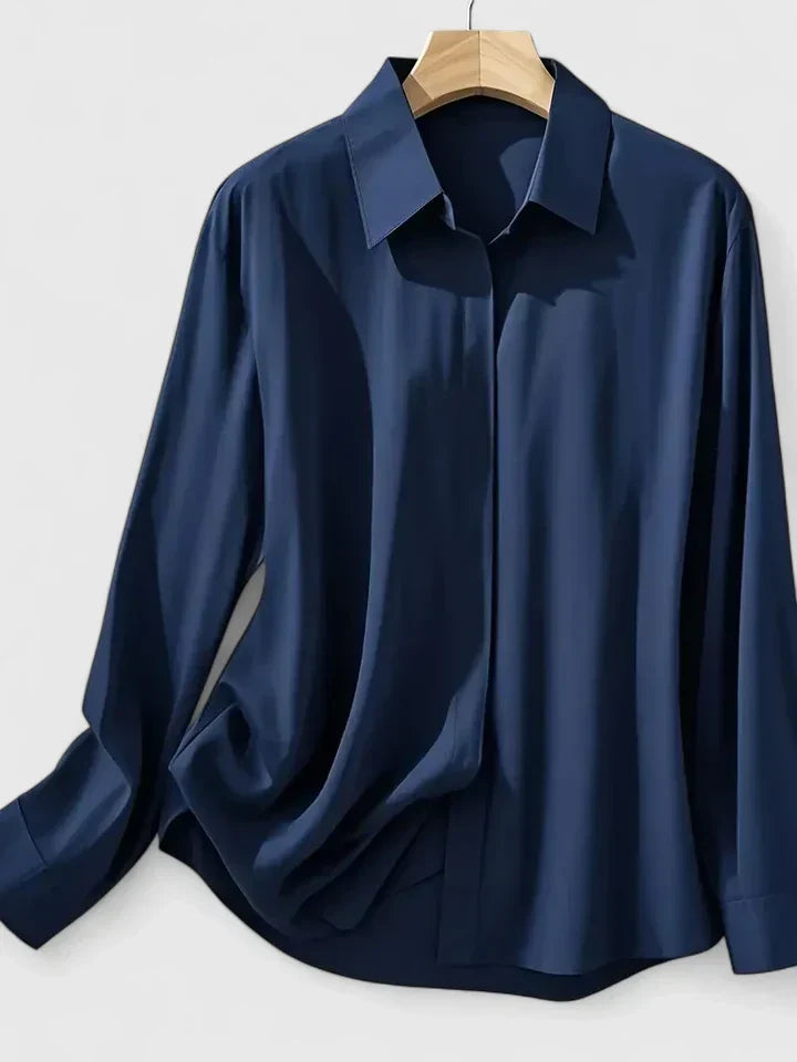 Iris | Mulher Blusa Cetim Botões Manga Comprida