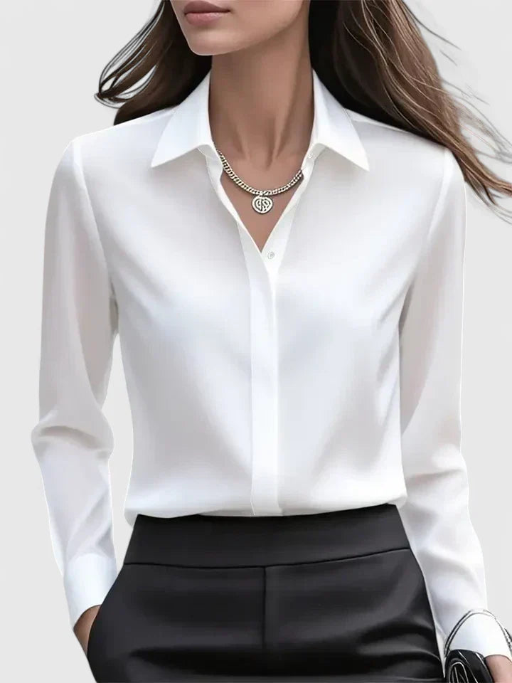 Iris | Mulher Blusa Cetim Botões Manga Comprida