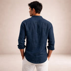 Camisa de Linho Homem | Ajuste Regular, Gola Aberta