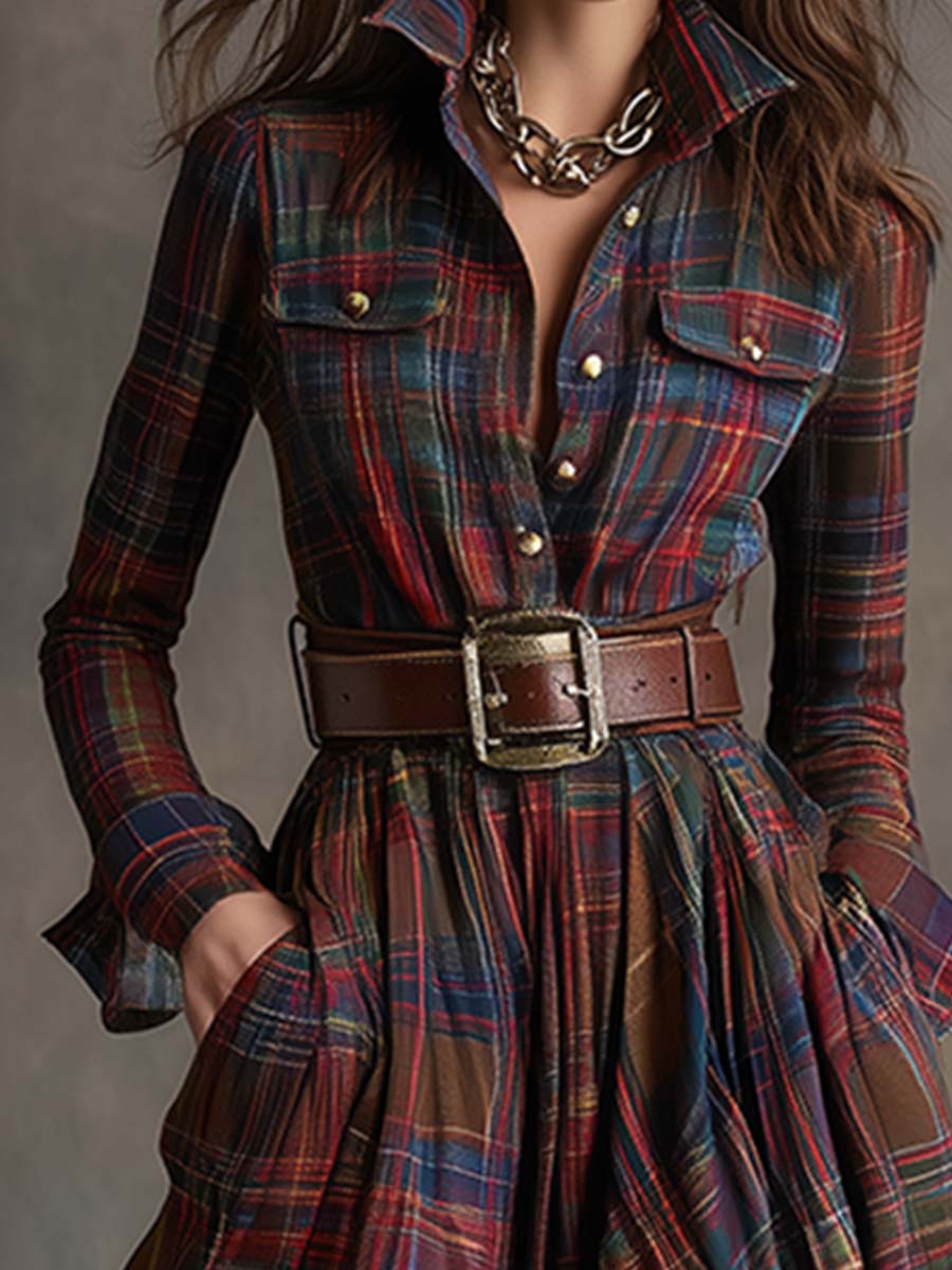 Faye | Vestido Camisa Xadrez Manga Longa