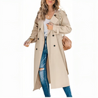 Ivy | Mulher Trench Coat Cinto Removível Gola Lapela